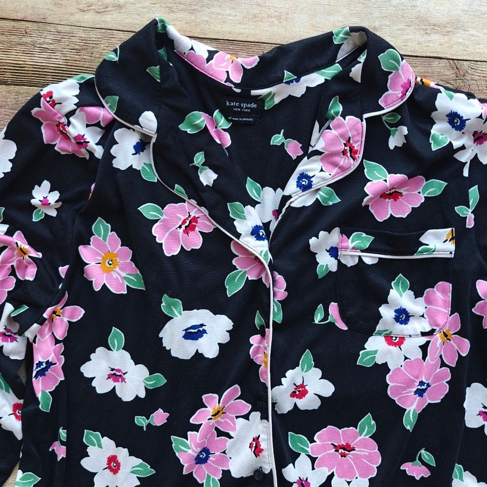 Kate Spade Floral Pajama Set Black Pink Size Large / X-Large - Picture 5 of 13